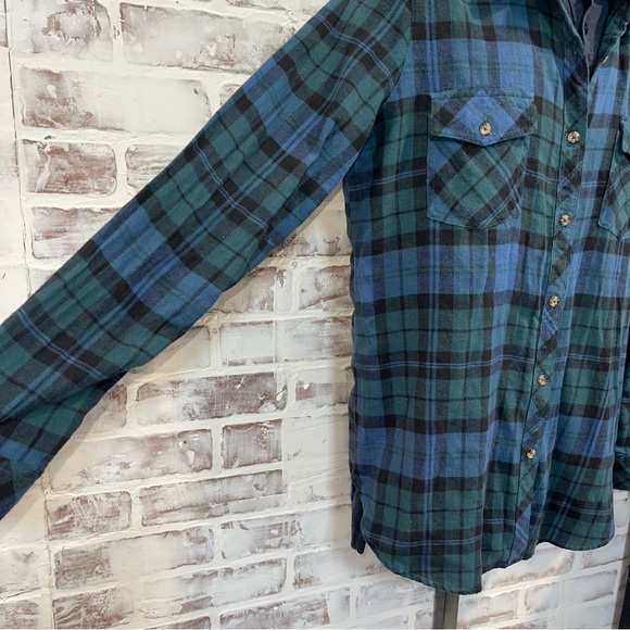 Volcom Green and Blue Plaid Button-Down Shirt - Picture 4 of 7